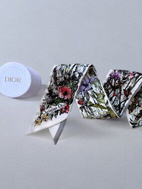 Christian Dior D-Millefiori Floral White Mitzah Silk Bandeau Long Scarf